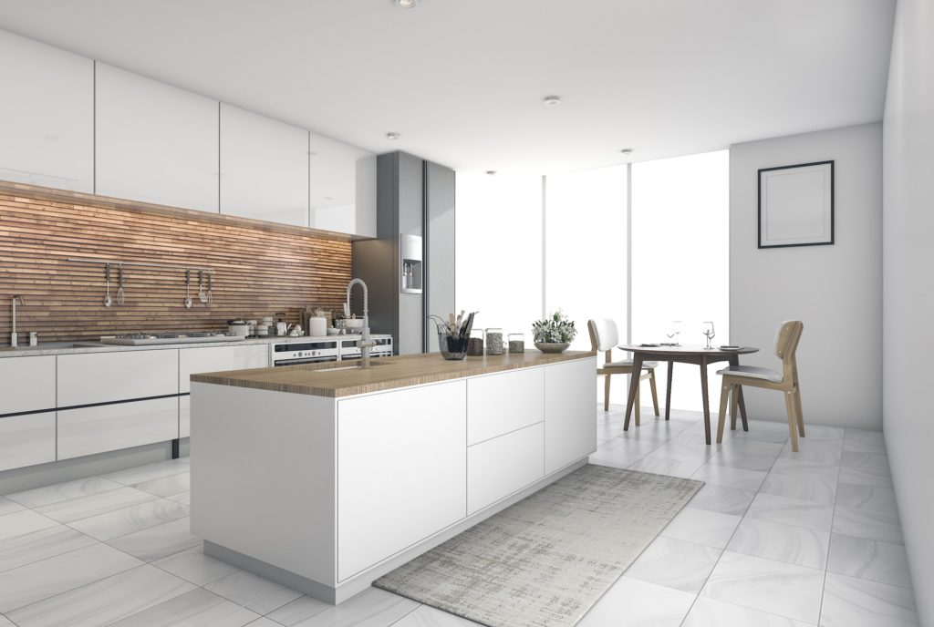 3d rendering contemporary kitchen bar in dining room