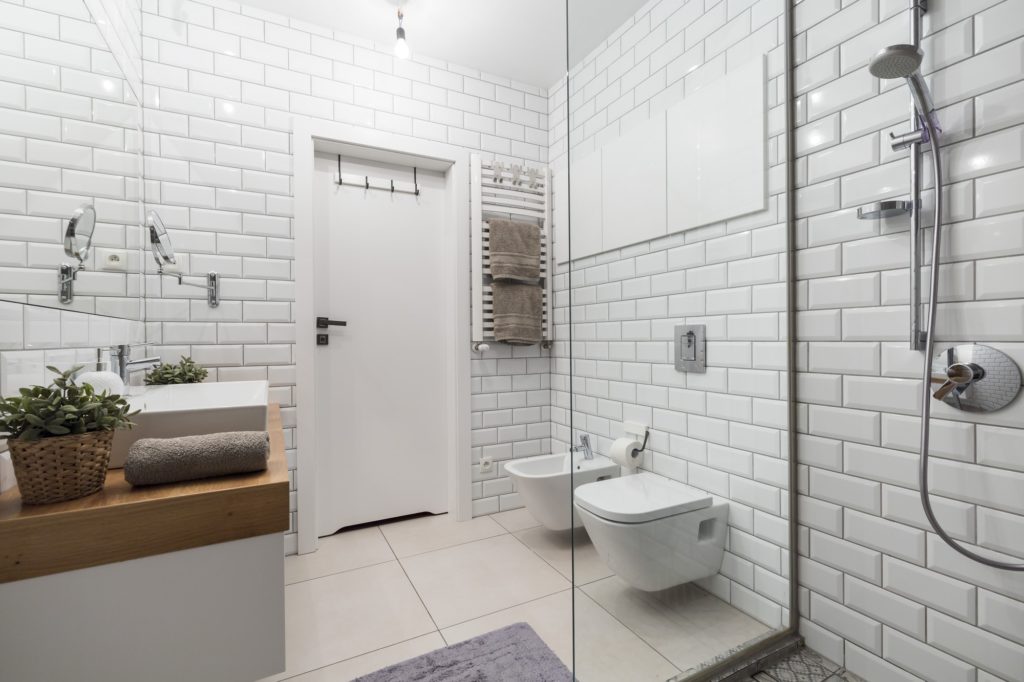 White tiles in modern bathroom