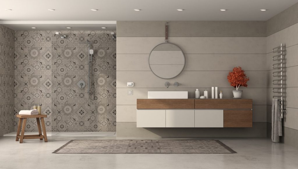 Modern bathroom with shower and washbasin